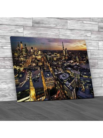 London At Twilight Panoramic Canvas Print Large Picture Wall Art