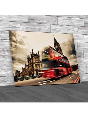 London Bus Blured Canvas Print Large Picture Wall Art