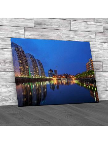 Salford Quays At Dusk Canvas Print Large Picture Wall Art