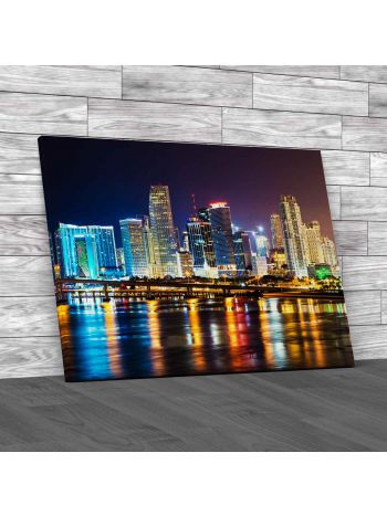 Downtown Miami Night City Canvas Print Large Picture Wall Art