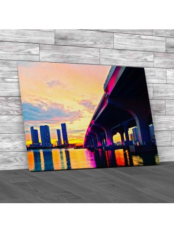 Miami At Sunset Canvas Print Large Picture Wall Art