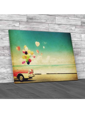 Cadillac With Heart Ballons Canvas Print Large Picture Wall Art