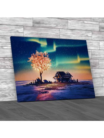 Abandoned House Under Northern Lights Canvas Print Large Picture Wall Art