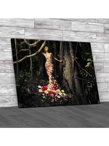 Blooming Lady In Flower Dress Canvas Print Large Picture Wall Art