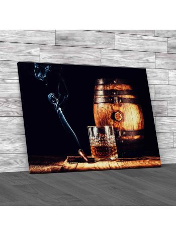 Glass Of Alcohol And Cigar Canvas Print Large Picture Wall Art