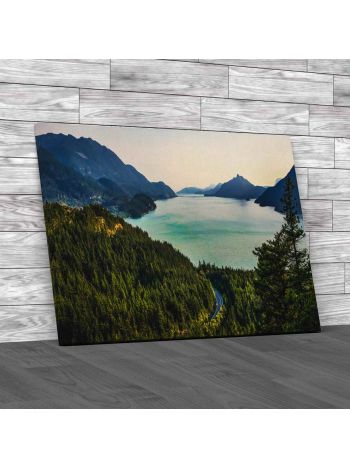 Lake Surrounded By Mountains Canvas Print Large Picture Wall Art