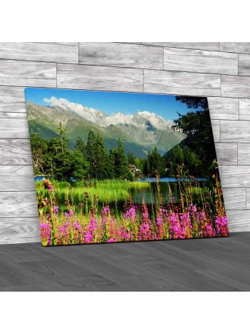 Village Surrounded By Mountains Canvas Print Large Picture Wall Art