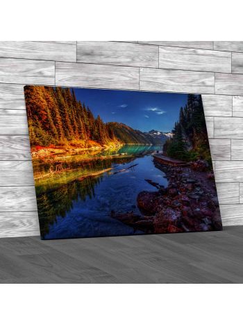 Mountain Lake Surrounded By Evergreens Canvas Print Large Picture Wall Art