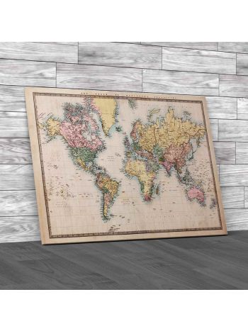 Map Of The World Circa 1860 Canvas Print Large Picture Wall Art