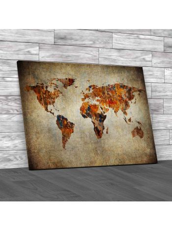 Paint Peeling World Map Canvas Print Large Picture Wall Art