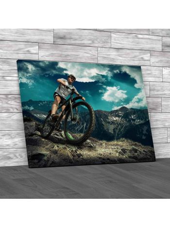 Man On Bicycle Under Cloudy Sky Canvas Print Large Picture Wall Art
