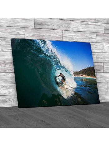 Surfing Inside Tube Canvas Print Large Picture Wall Art