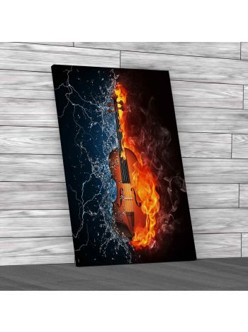 Flaming Violin Music Canvas Print Large Picture Wall Art
