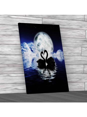 Swan Love Birds in Moon Canvas Print Large Picture Wall Art
