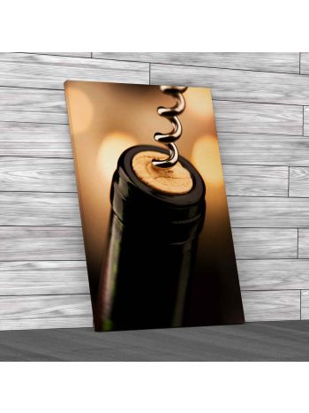 Corkscrew in Wine Bottle Canvas Print Large Picture Wall Art