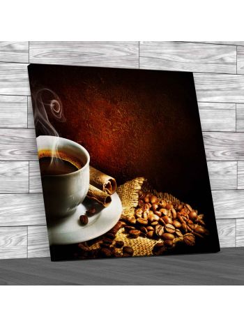 Coffee Cup with Beans Square Canvas Print Large Picture Wall Art