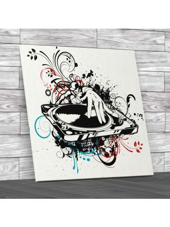 Music DJ Spinning Vinyl Square Canvas Print Large Picture Wall Art