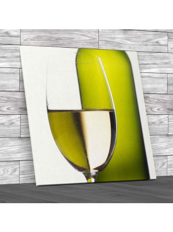 Wine Bottle and Glass Square Canvas Print Large Picture Wall Art