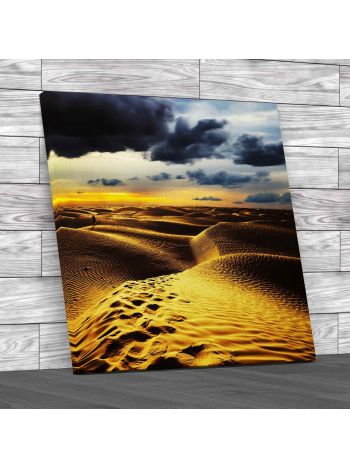 Sunset In The Sahara Tunisia Square Canvas Print Large Picture Wall Art