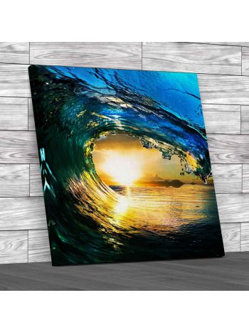 Ocean Wave At Sunset Square Canvas Print Large Picture Wall Art