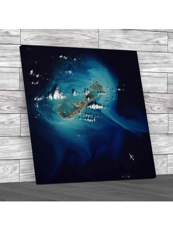 Airplane Fly Over Tropical Paradise Square Canvas Print Large Picture Wall Art